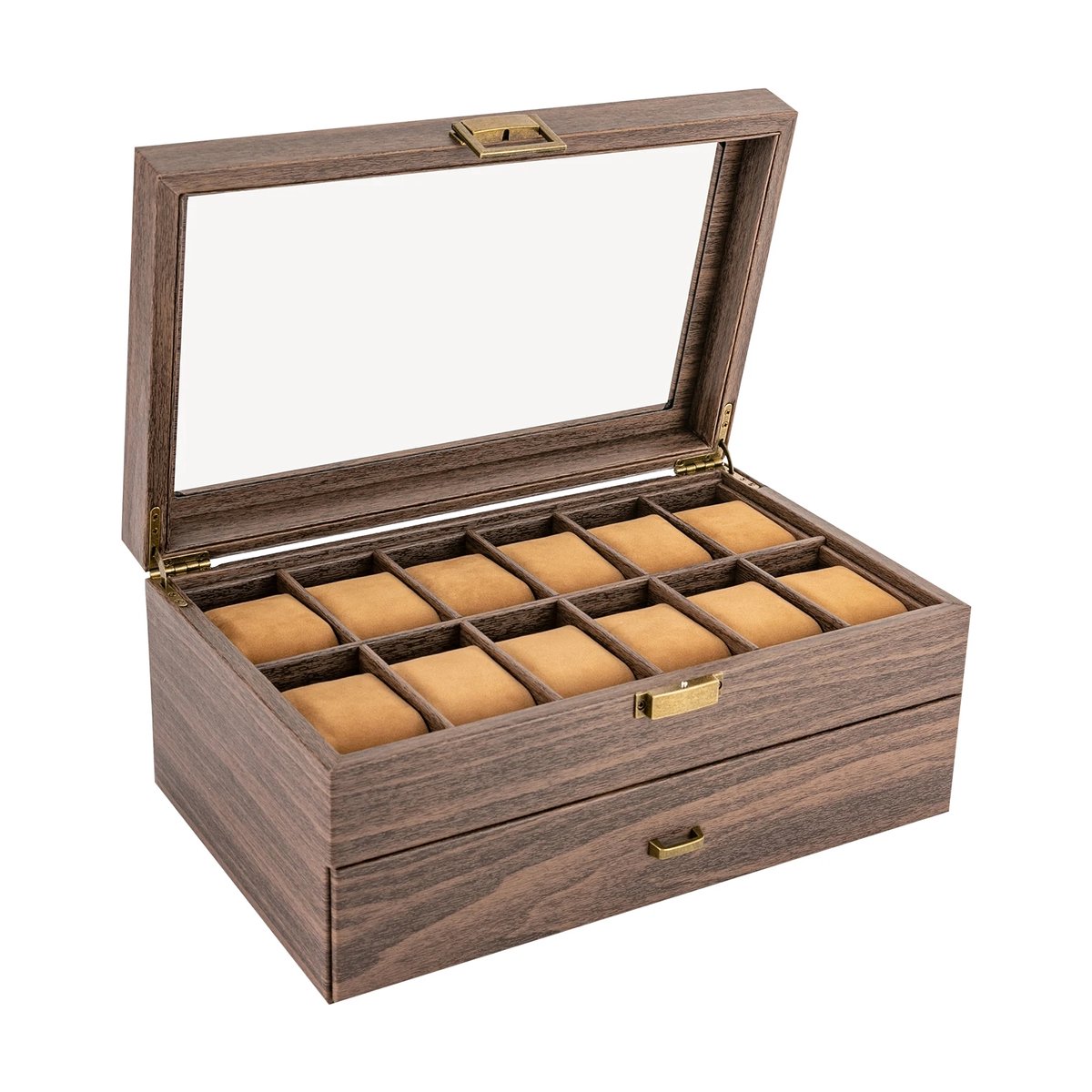 CYRO - Horloge doos - Horlogebox - Horlogedoos - Opbergbox - voor 24 Horloges - 2 Laags - 34x21x15cm - Luxe Hout - Bruin