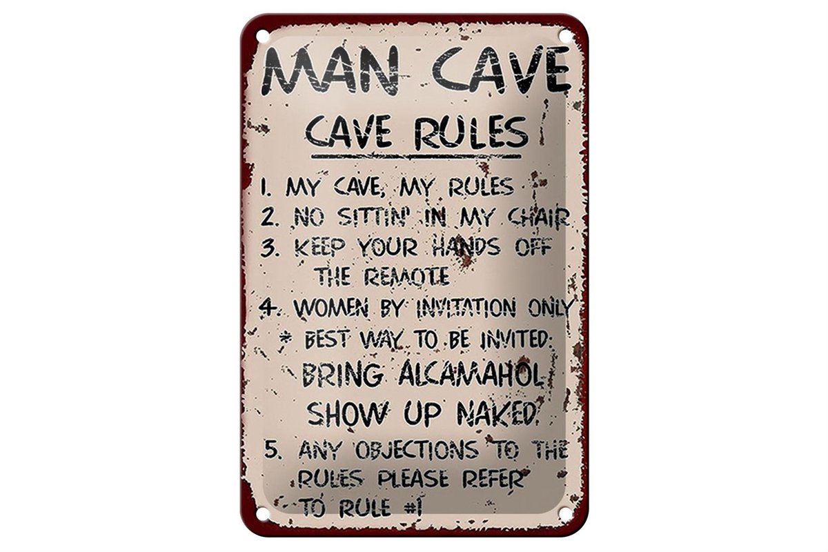 Blechschild Spruch 12x18cm Man cave my cave my rules