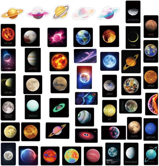50 vellen kleurrijke ruimtestickers met planeten voor kinderen en decoratie