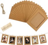 AILUYA 30 stuks fotolijsten, karton, 11 x 15 cm, zwart fotokarton, met 30 houten klemmen en henneptouw, fotolijsten van kraftpapier voor verjaardag, bruiloft/verjaardag, doe-het-zelf