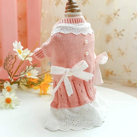 Hondenjas - Hondentrui - Truijurk voor Kleine Honden - Jurk Teefje met Strik - Roze Blauw Warme Winter - Prinsessenkant - Verjaardagen - Valentijnsdag - Roze Medium- Kerstversiering - Kerst - Maat M