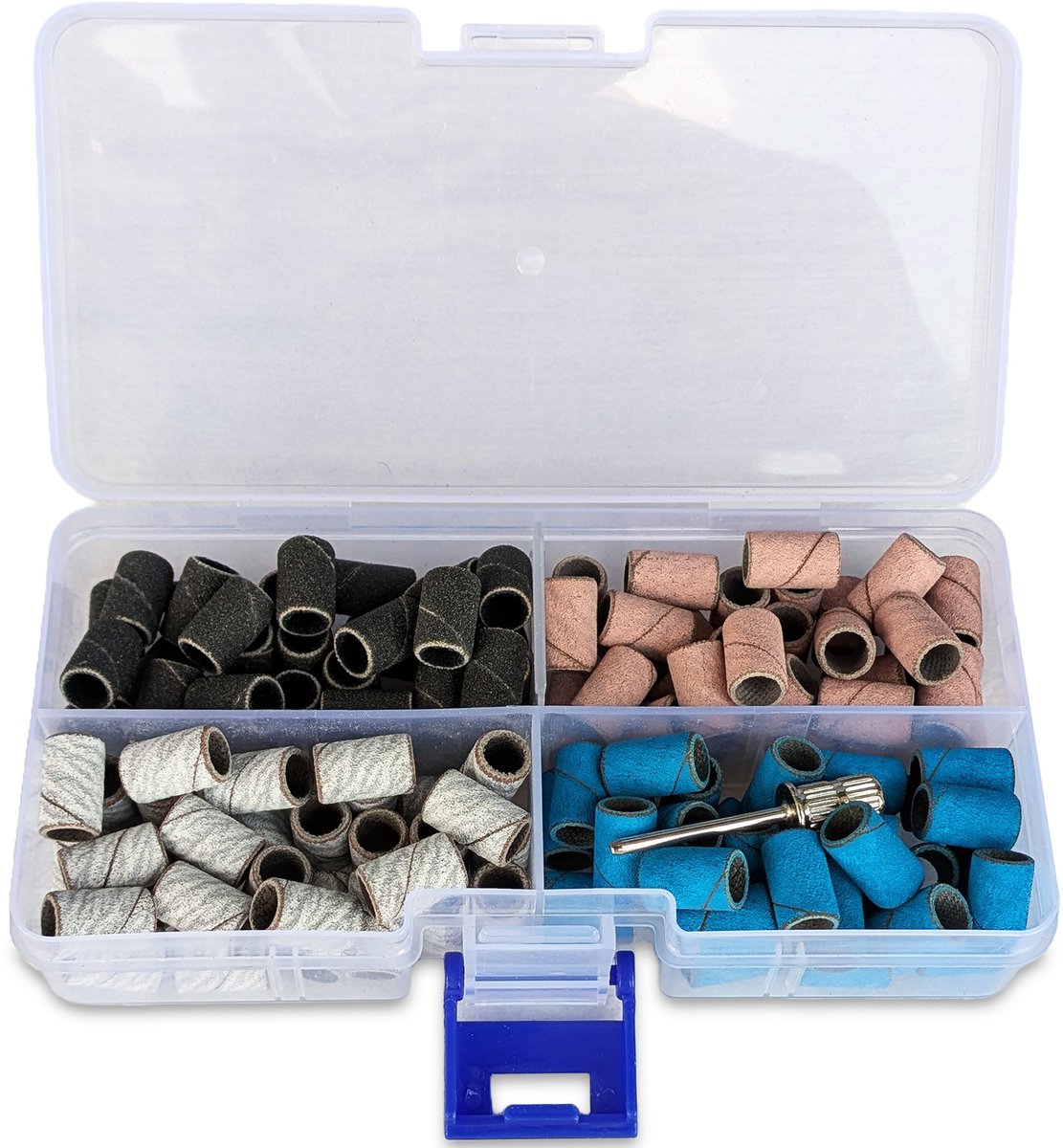 FOOCCA® Nagelfrees Schuurrolletjes - Elektrische Nagelvijl Schuurrolletjes - Nagel Bitjes - Opzetstukjes - Bits - Mix Set #80 #120 #180 #240 Korrels / Grit / Grofheid - Inclusief Mandrel Bitje - Nagel Bitjes - Nagel Frees - 125 stuks