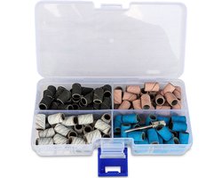 FOOCCA® Nagelfrees Schuurrolletjes - Elektrische Nagelvijl Schuurrolletjes - Bitjes - Opzetstukjes - Bits - Mix Set #80 #120 #180 #240 Korrels / Grit / Grofheid - Inclusief Mandrel Bitje - Nagel Bitjes - Nagel Frees - 125 stuks