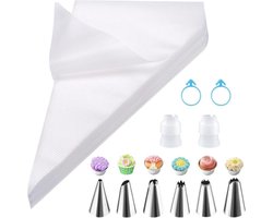 Spuitzak met spuitmondjes - 110 stuks - Garneerspuit - Wegwerp Spuitzak - Rol van 100 stuks Spuitzakken - 6 spuitmondjes - Herbruikbaar - PE Spuitzakken - adapter, professionele roestvrijstalen opzetstukken geschikt voor taarten, taarten, koekjes dec