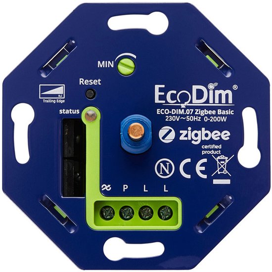 EcoDim - LED Dimmer - ECO-DIM.07 - Fase Afsnijding RC - ZigBee - Inbouw - Enkel Knop - 0-200W