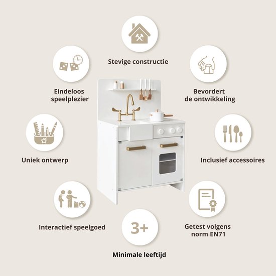 Petite Amélie Speelkeuken Wit - Kinderkeuken incl. 7 Keukenaccessoires - H 83,5 cm