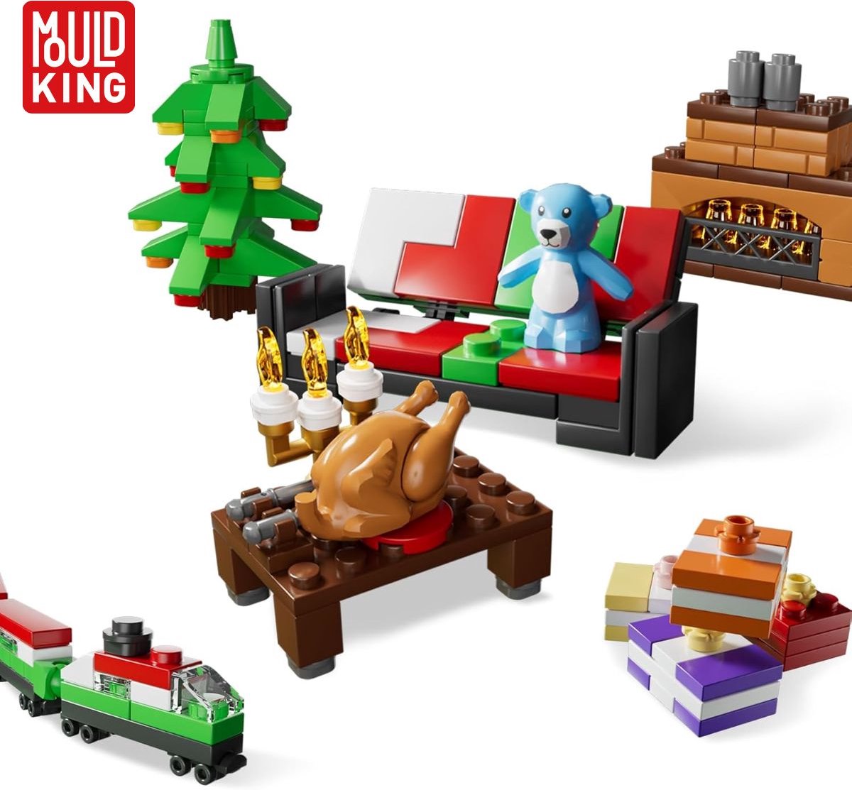 Mould King Kerst adventskalender #1 24-delig 2025 - 2026 aftelkalender bouwset | Incl. mini kerstboom / trein | Creator classic bouwpakket compatibel met lego | Educatief speelgoed voor volwassenen & kinderen | Bouwdoos met 694 bouwstenen — afbeelding 3