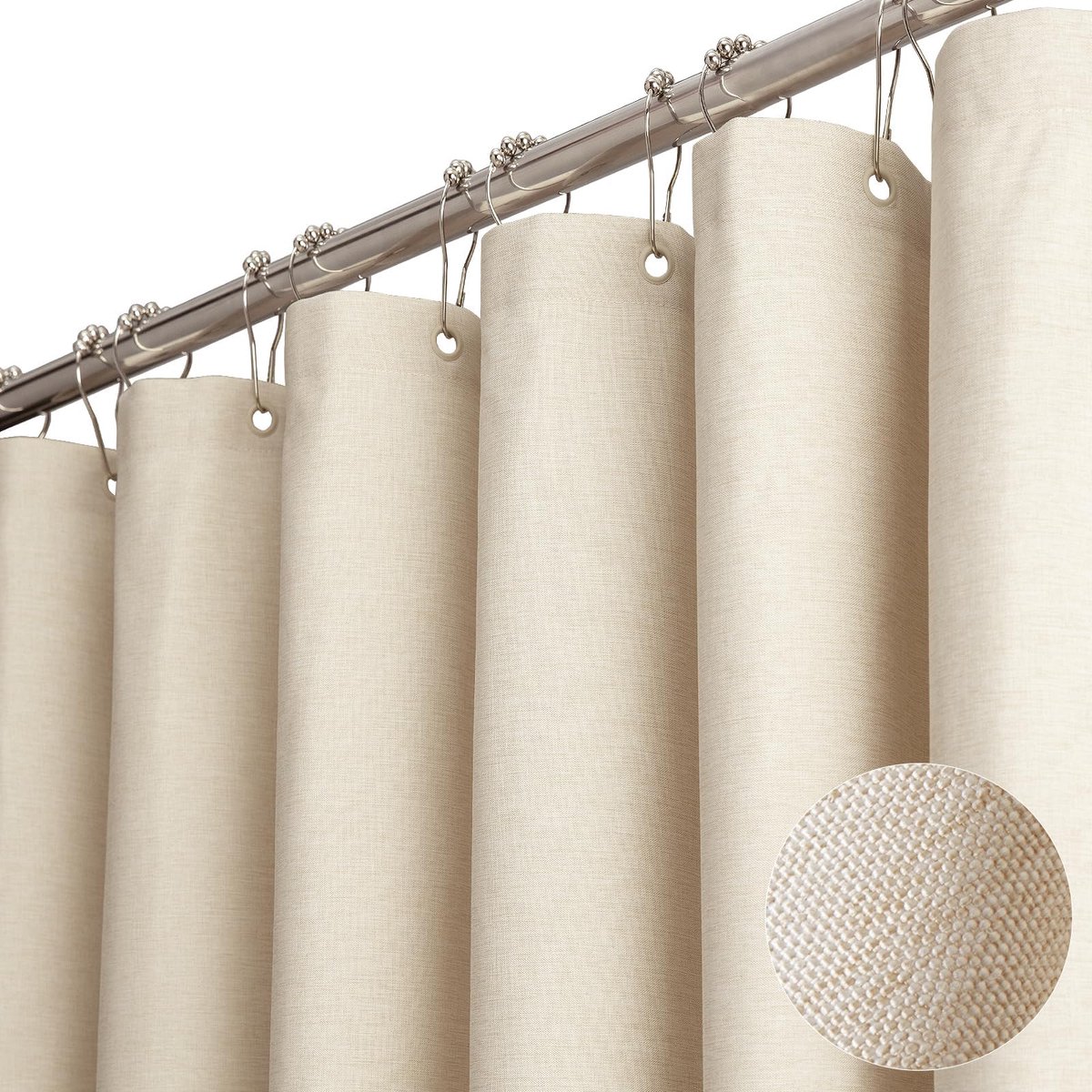 Ynkkvre – Douchegordijn 180x180 cm Beige/Crème – Waterdicht Stoffen Gordijn met 12 Kunststof Haken – Duurzaam en Decoratief