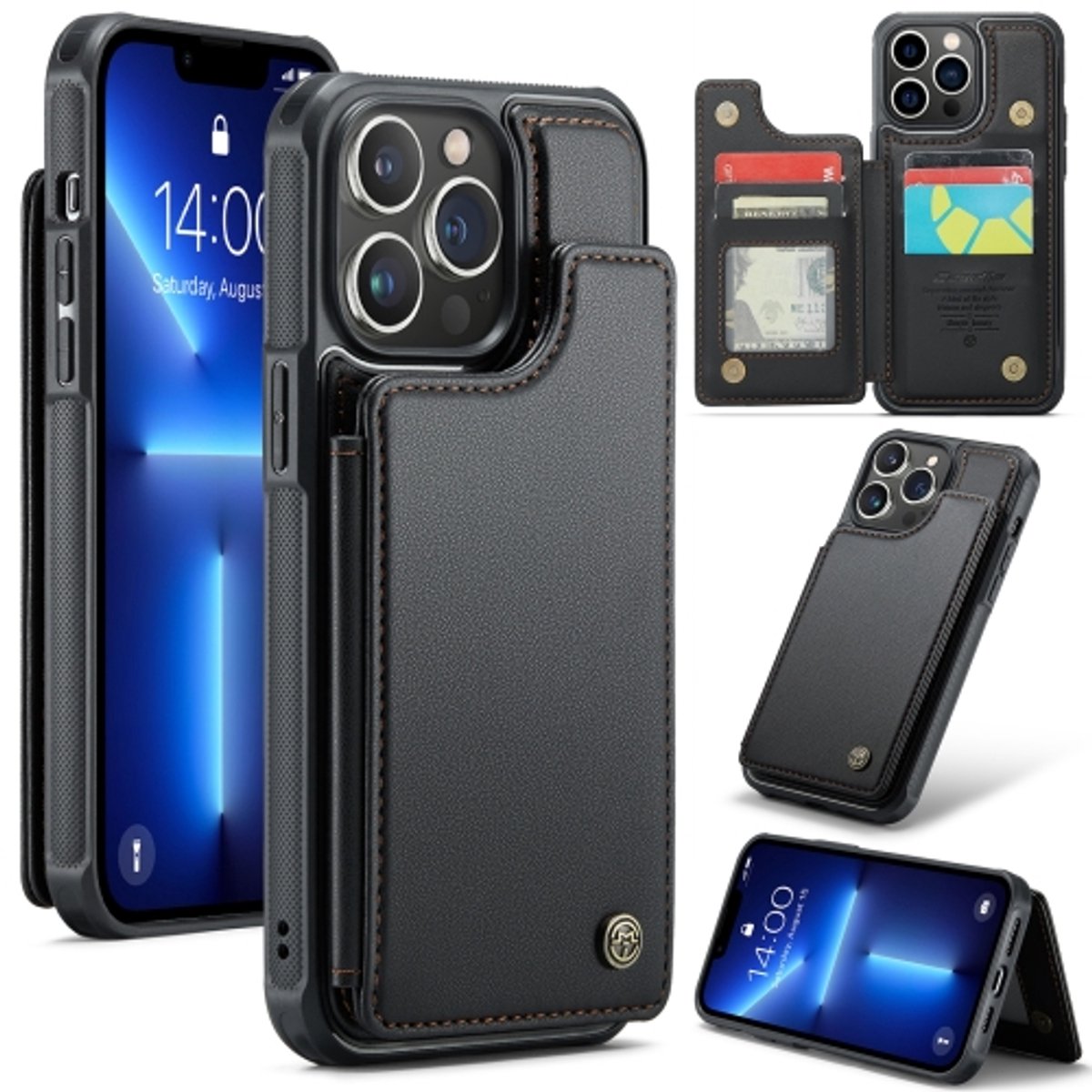 Luxe Portemonnee Backcover met Anti-RFID kaarthouders voor iPhone 15 Pro _ Zwart