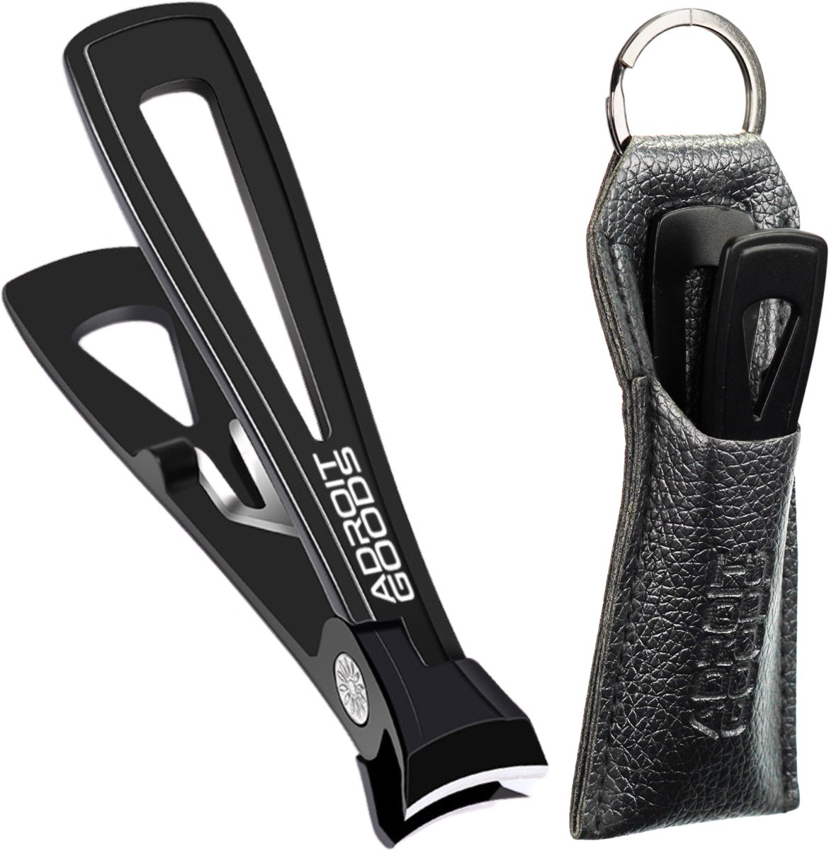 AdroitGoods Professionele Nagelknipper voor Dikke en Harde Nagels - Scherpe nagelknipper, Teennagelknipper, Heren- en Damesknipper - Zwart - Inclusief PU Lederen Hoes