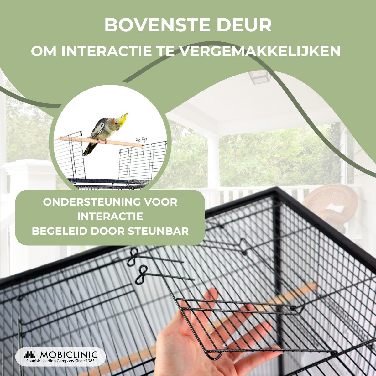 Mobiclinic Ninfa - Vogelkooi - Met zitplaats en accesories en wielen - Eet en drinkbakken - 95 x 43 x 61,5 cm - 8 poorten - Uitneembare lade - Zwart thumbnail 7
