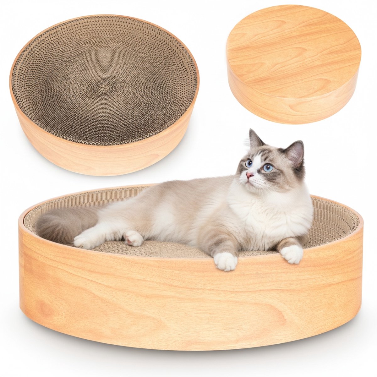 COIL kat krabt aan karton, Krabkarton, kattenmand, krabpaal, kattenligstoel, Milieuvriendelijk bed, MDF, modern, comfortabel, Hoogte: 10 cm