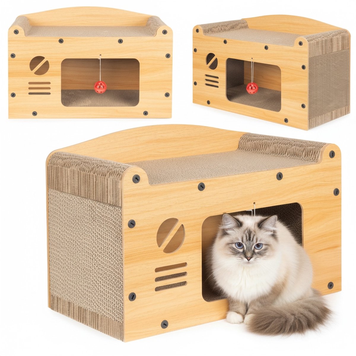 COIL krabton, kattenhol, kattenkrabpaal, kattenmand, kattenligstoel, krabbeneter, Milieuvriendelijk bed, krabkarton, MDF, Hoogte: 29 cm