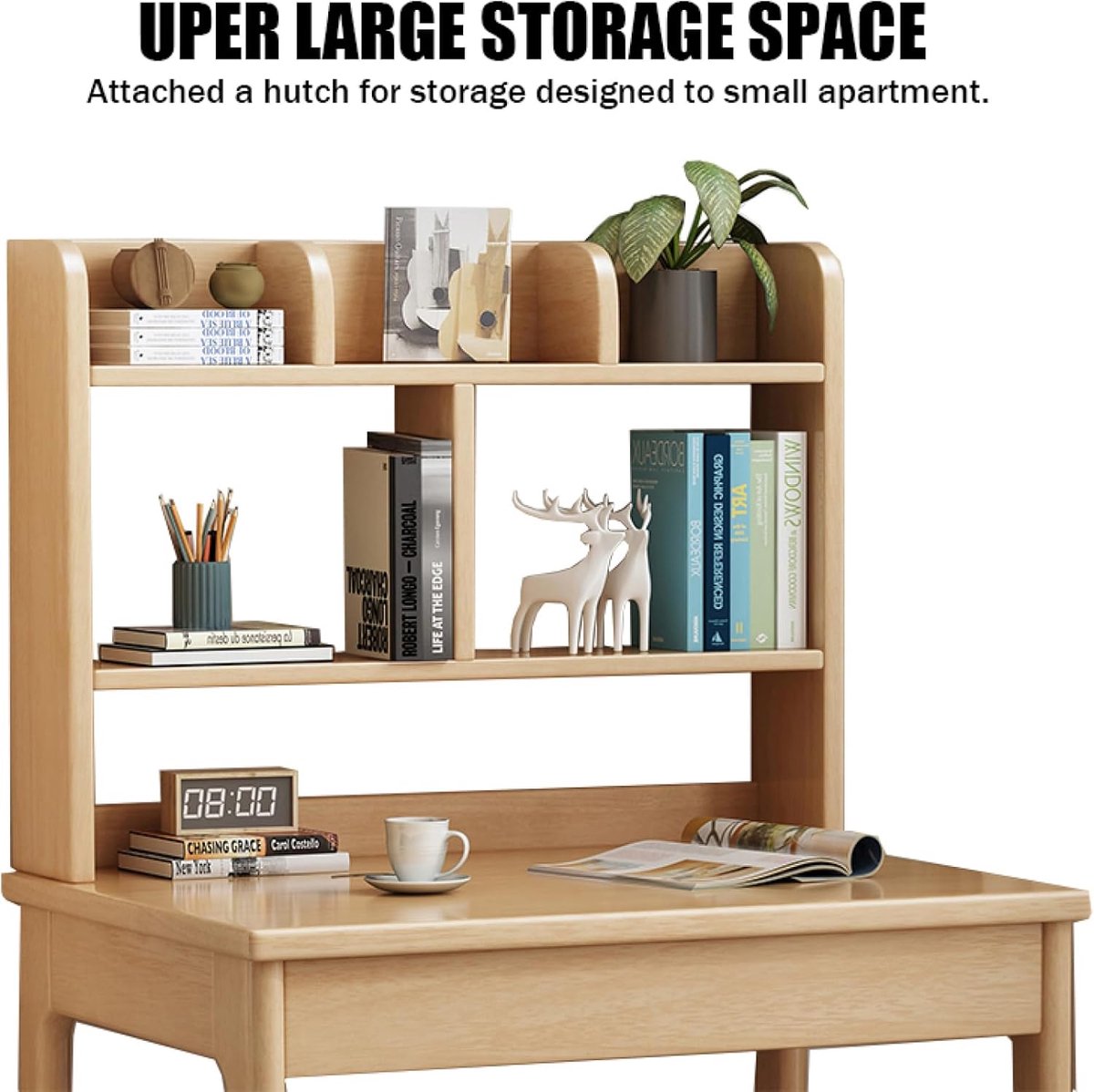 SpaceSaver Solid Wood Desk with Drawer and Storage Space – 100 x 50 x 75 cm – Compact Computer Desk and Study Table for Adults and Students White – Novihome