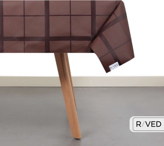 Raved Nappe Imperméable/Enduite Motif Carré Marron - 140 x 140 cm - Katoen - Lavable