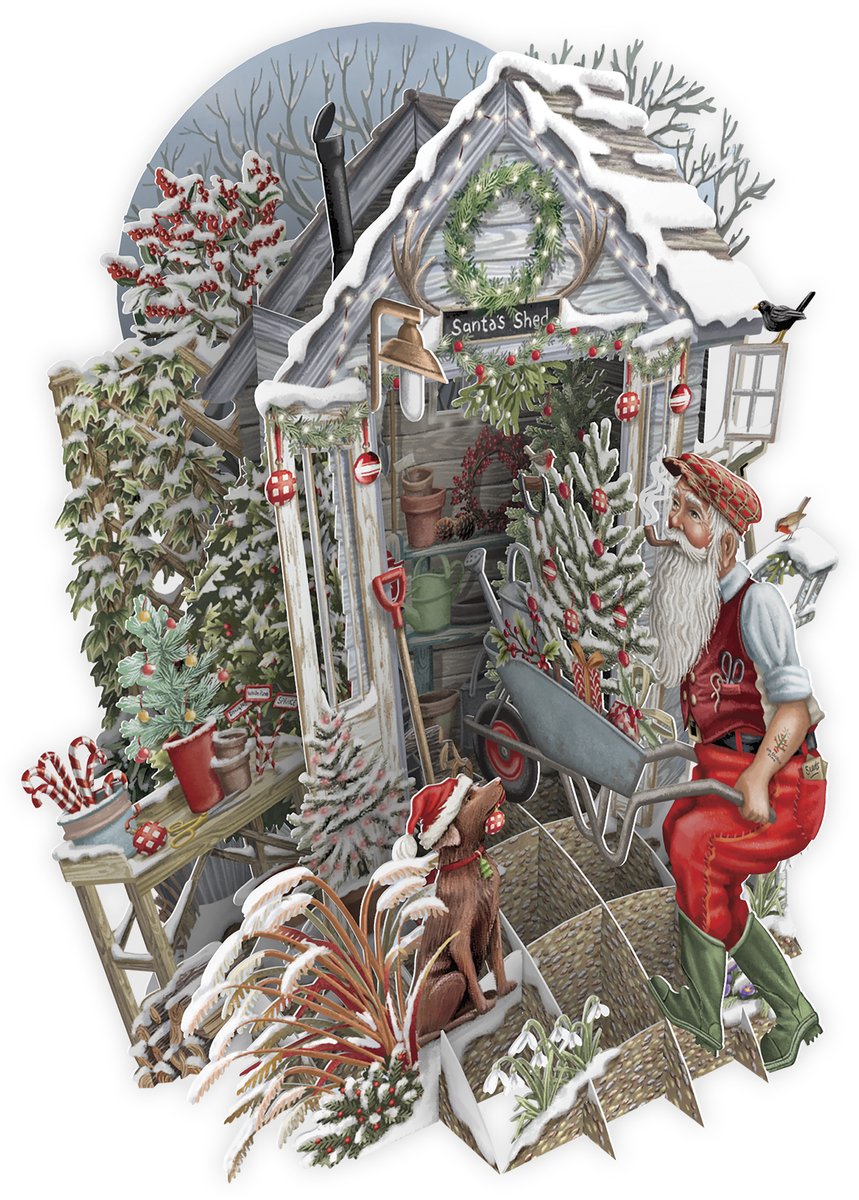 3D-Pop Up Wenskaart Santa's Shed - Laser gesneden kerstkaart