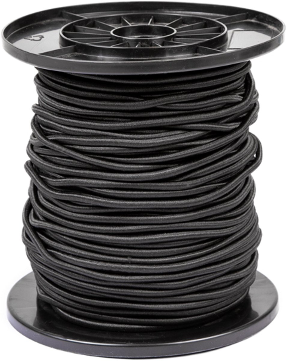 Rubbermagazijn - Elastisch koord - Zwart - 6mm - Lengte: 100 meter - Elastiek op rol - Zeer elastisch & slijtvast