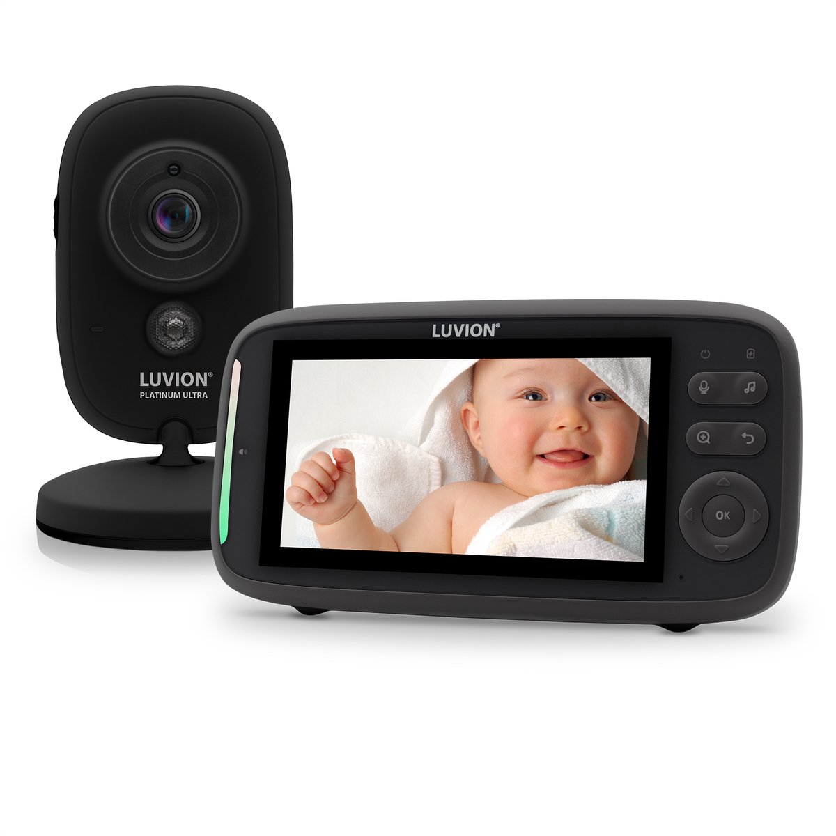 LUVION® Platinum Ultra Black - Babyfoon met Camera - Uitbreidbaar tot 4 Baby Camera's - Premium Baby Monitor