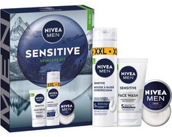 NIVEA MEN Sensitive Skincare Kit Geschenkset Mannen- Cadeauset Mannen met Scheershuim, Gezichtsreiniger & Crème - Vaderdag cadeau