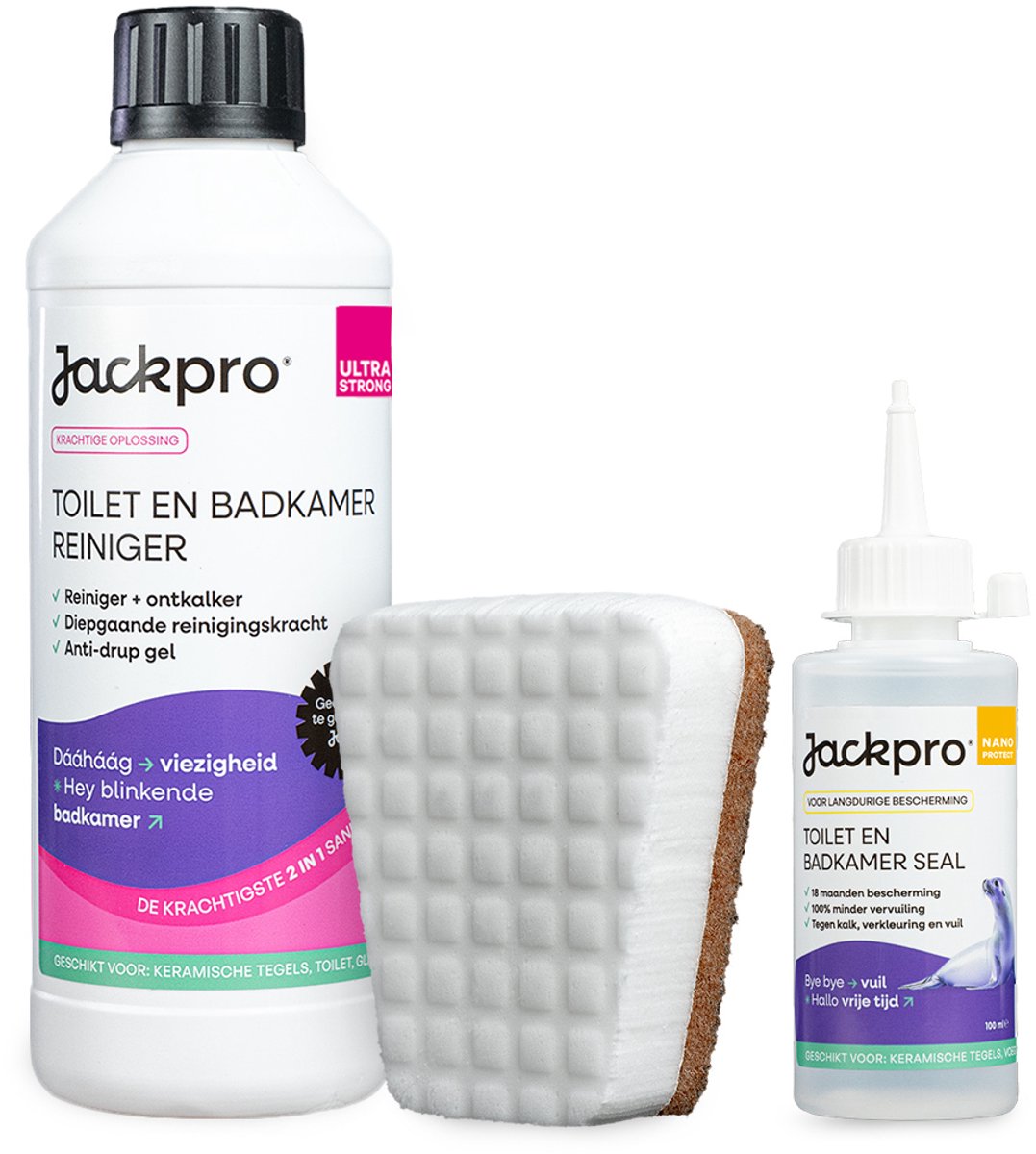 Jackpro Badkamer Starters Set - Toiletreiniger + Badkamerreiniger + Beschermer - voor badkamer, toilet, sanitair, tegels, glas en RVS