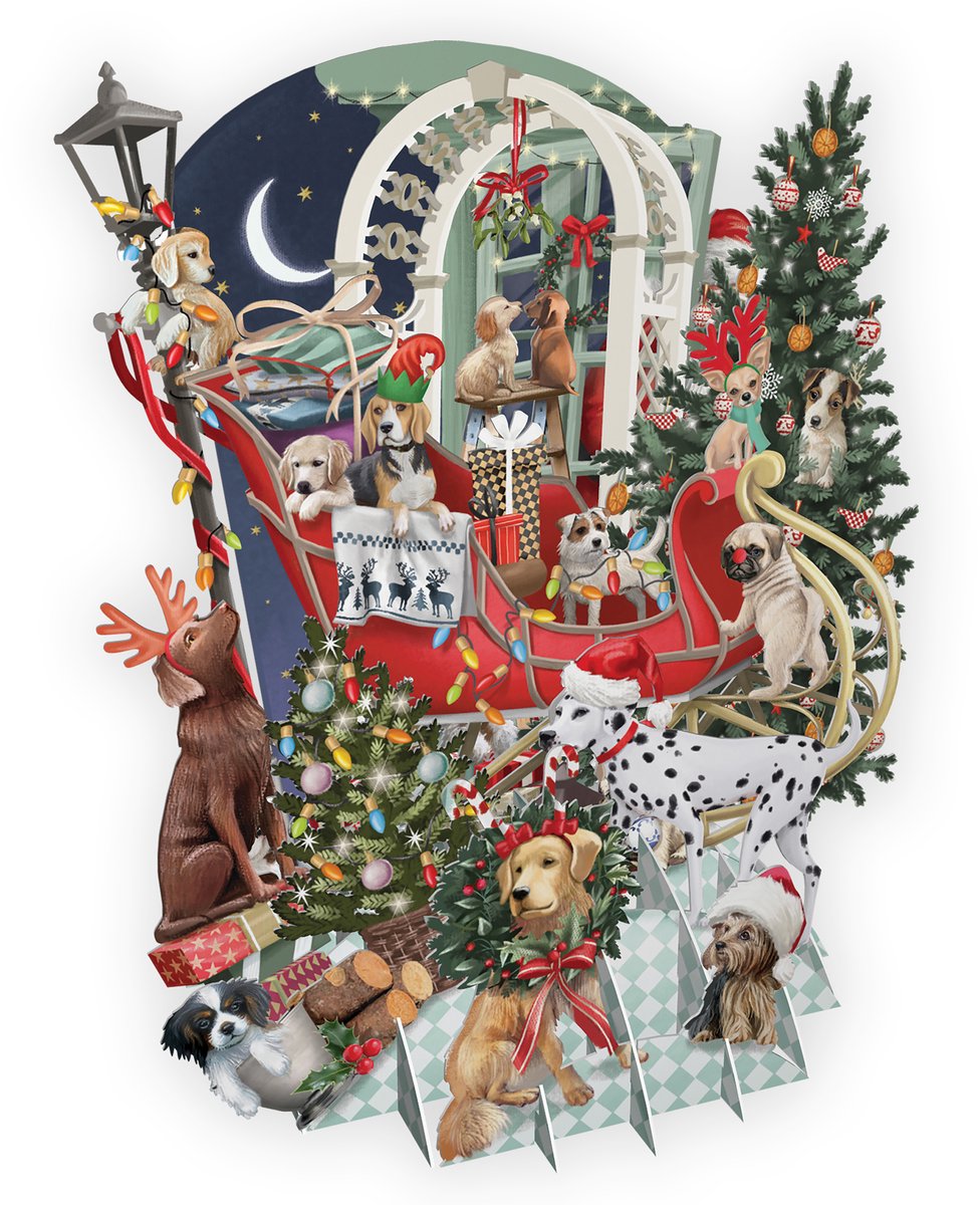 3D-Pop Up Wenskaart Doggie Noel - Laser gesneden kerstkaart