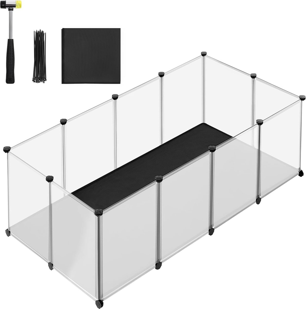 Kleindierverblijf – buitenren voor kleine dieren - met bodemplaten – 143×73×46 cm – wit