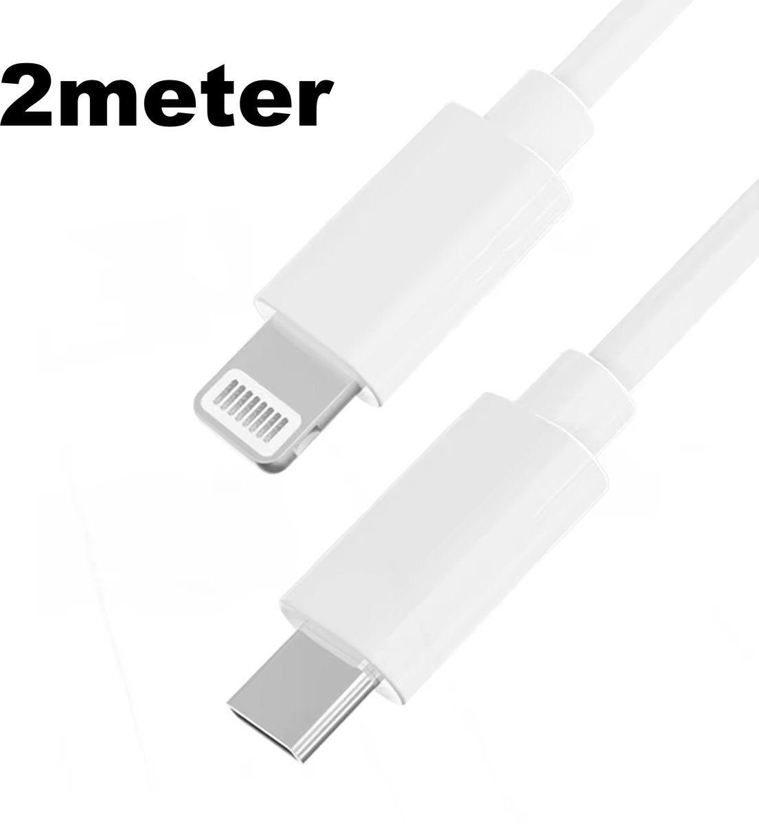 VOWLUX USB-C naar Compatible Lightning Kabel 2 Meter – Geschikt voor iPhone 5/6/7/8/x/Xr/11/12/13/14/Plus/Pro/Promax/Mini Oplaadkabel – Snelladen & Data – Wit
