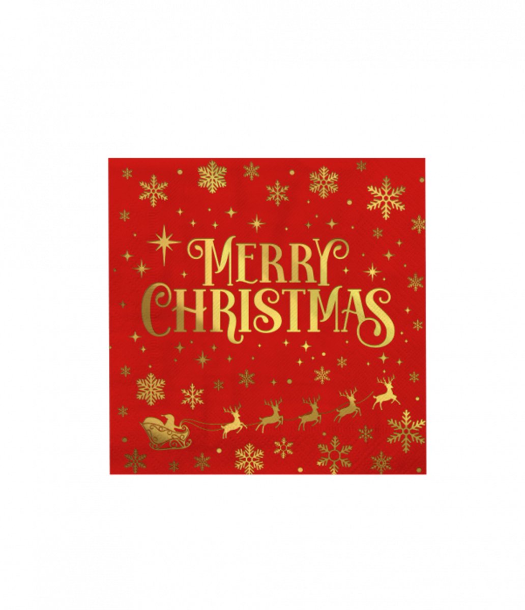 Servetten Merry christmas -kerst rood (33cm, 16st)