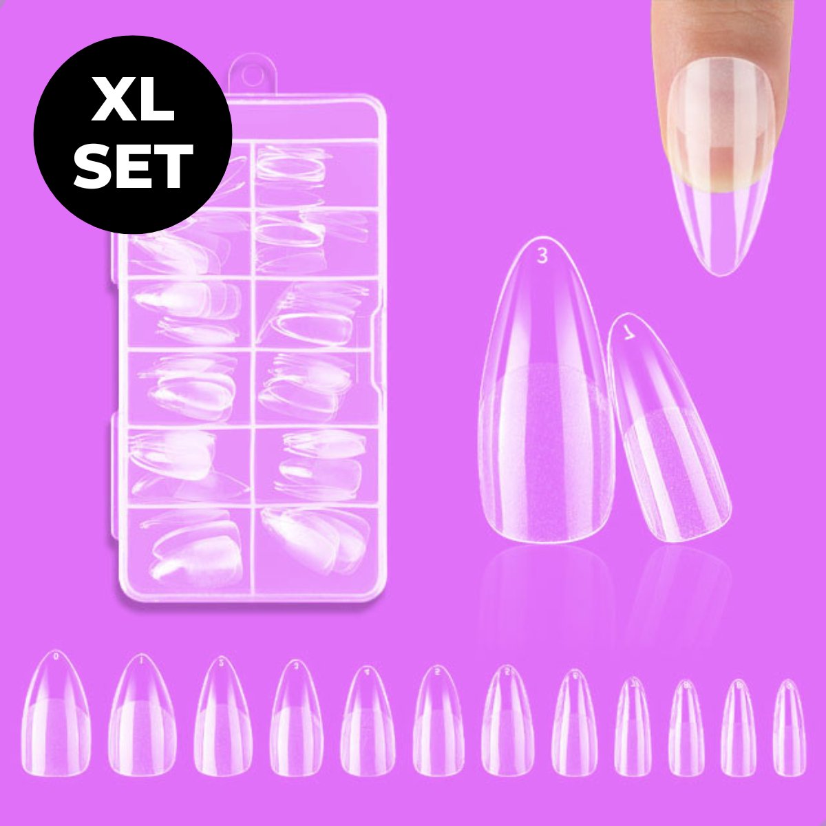 Renalux - Nageltips Almond - Nageltips voor Gelnagels - Nageltips Naturel - Nageltips Transparant Set - Nepnagels - Kunstnagels - Plaknagels - Press On Nails - 120 Stuks