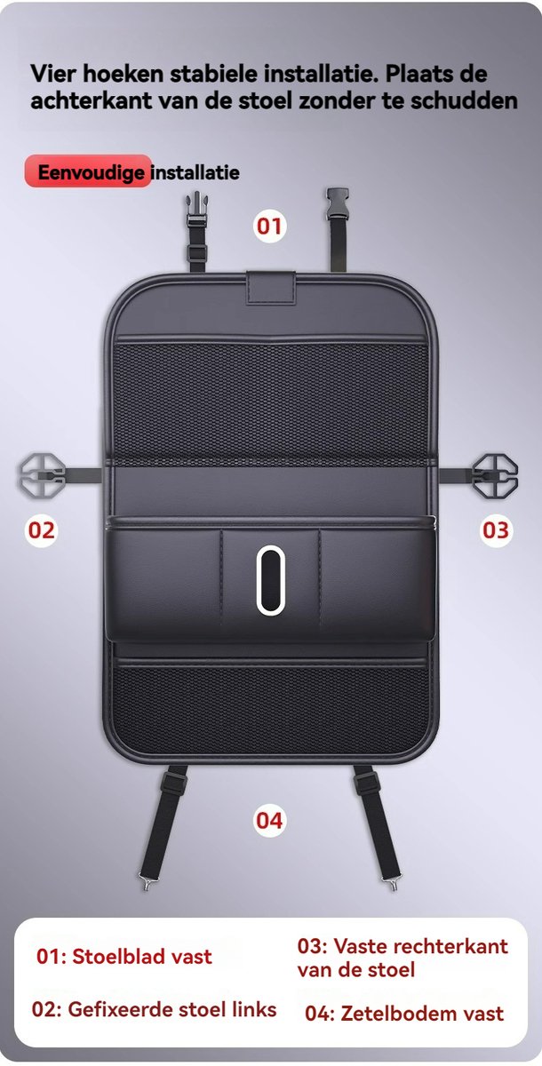 Premium PU Leren Autostoel Organizer- Auto Organizer met Tablet Houder - Auto Ipadhouder voor Kinderen - Auto Organizer met Uitklapbaar Tafel - Tray - Fleshouder - Tissuehouder - Car Organizer - Car seat organizer - Luxe Mat Zwart — afbeelding 3