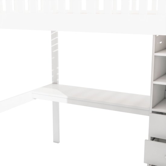 Lit mezzanine Merax 140x200 cm - avec bureau - armoire - 3 tiroirs - escalier - lit en bois avec espace de rangement - lit enfant avec bureau - Wit - sans Matras