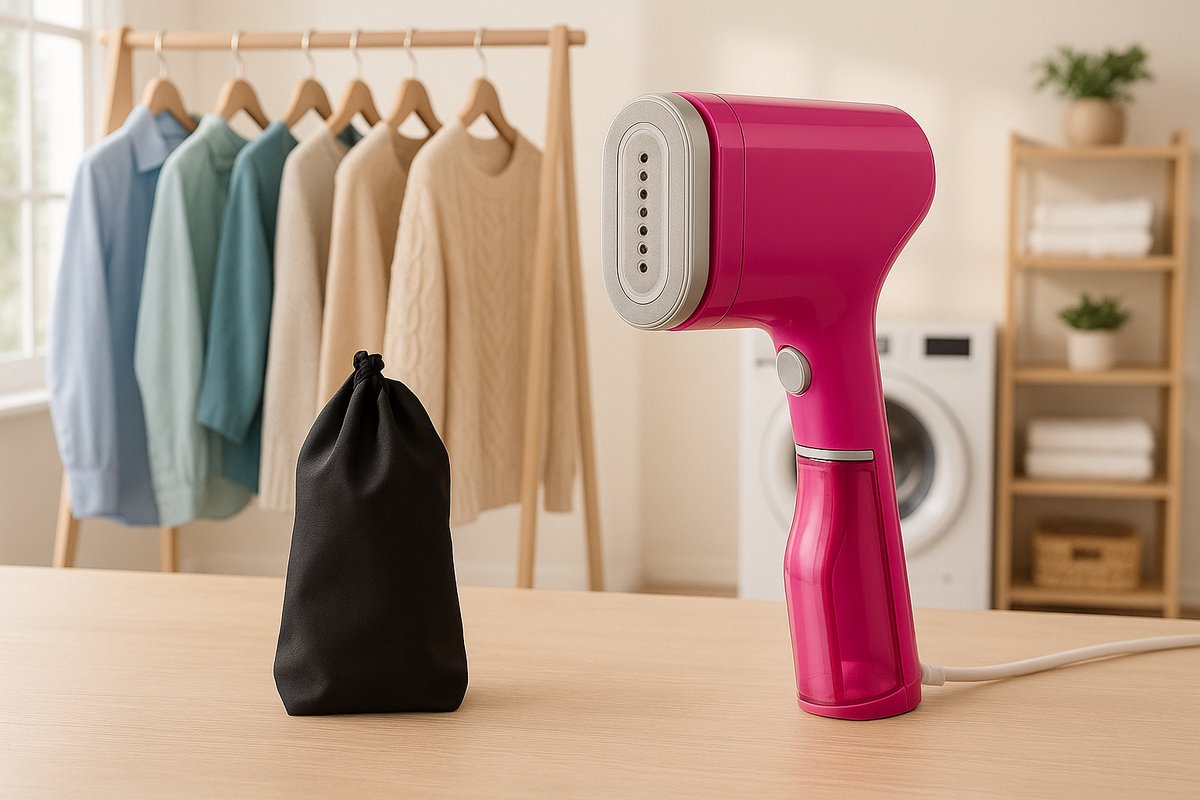 Fameilleur® Roze Kledingstomer – 1300W Handstomer met Reistas & Opzetstuk – Compact & Draagbaar Strijkijzer Alternatief – Snel Opwarmend – 70ml Waterreservoir – Verwijdert Kreuken, Geur & Bacteriën – Voor Reizen, Kleding & Textiel - kleding stomer