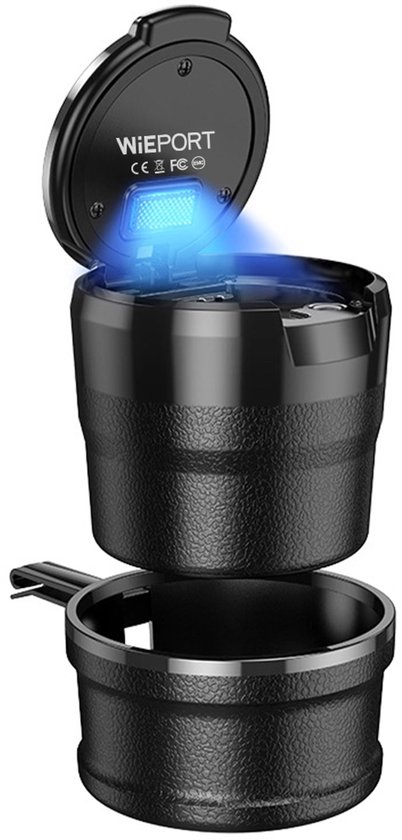 Wieport 2 in 1 - Asbak Auto met Deksel - Keramisch Vlam Bestendig - LED