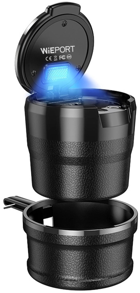 Wieport 2 in 1 - Asbak Auto met Deksel - Keramisch Vlam Bestendig - LED