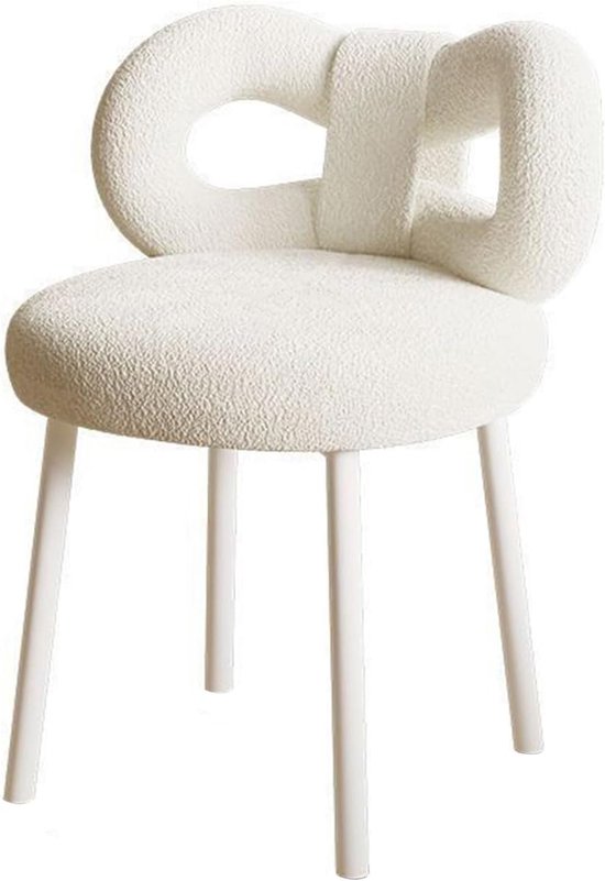 OHS Teddy Fleece Kruk Haarspeld Boucle Been Voetkruk Rest Slaapkamer Gestoffeerde Vanity Kaptafel Stoel Ronde Poef - Wit