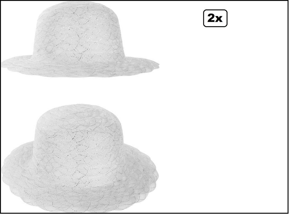 2x Dameshoed Organza zilver - Dames hoed thema feest prinsjesdag luxe