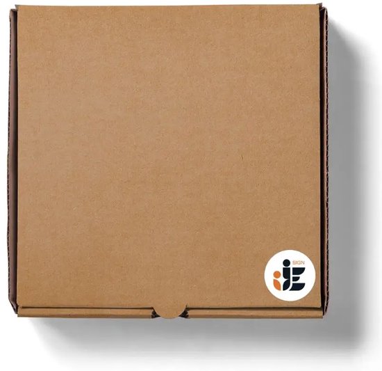 Emballage en carton brun avec logo rond JEsign.