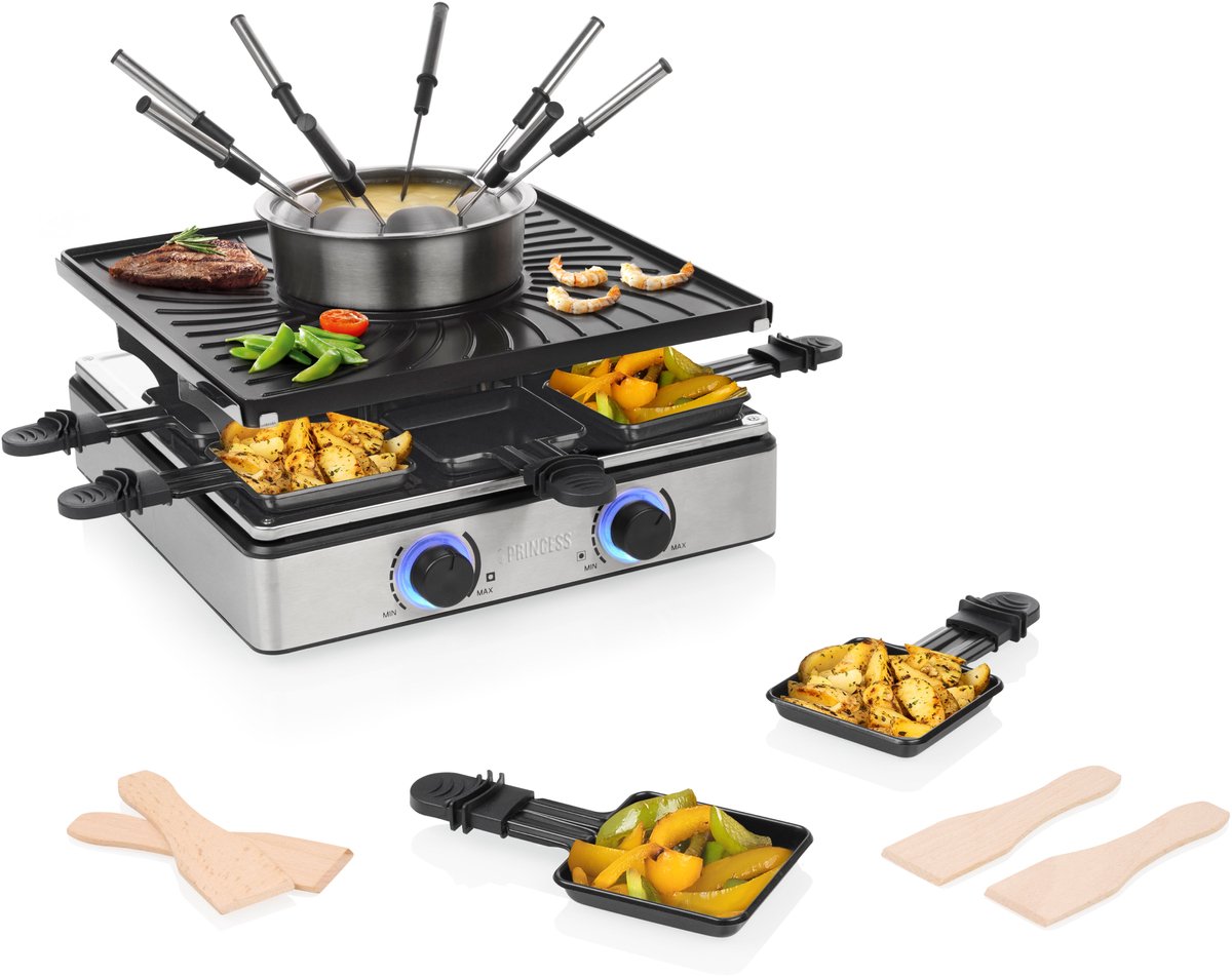 Princess Gourmetstel - Raclette en Fondue 31x31cm - 162670 - 1800W - 8 Personen - Incl vorkjes en spatels - 5-in-1 Functionaliteit - PFAS vrij - Grillen, bakken, funcook – foto 7