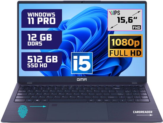 Krachtige 15.6" Full HD Notebook | Snelle Intel Core i5 & 512GB SSD | 12GB DDR5 Geheugen | Windows 11 Pro Editie voor Zakelijk, Thuis en Studie