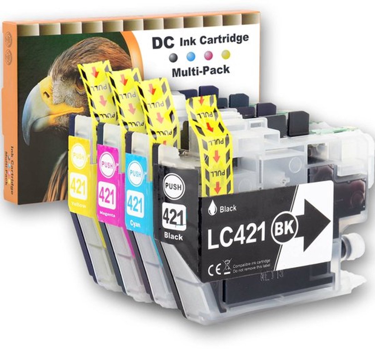 Hmerk Inktcartridges Multipack voor Brother LC-421 - 4stuks - Zwart/geel/rood/blauw | Geschikt voor Brother DCP-J1050DW - MFC-J1010DW - DCP-J1140DW - Inkt - cartridge - patroon - inktpatroon (421)