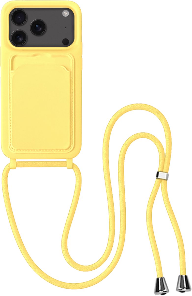 Hoes Geschikt voor iPhone 17 Pro Max Hoesje Pas Houder Case Hoes Met Koord - Hoesje Geschikt voor iPhone 17 Pro Max Hoes Met Telefoonkoord Pasjeshouder Cover - Geel