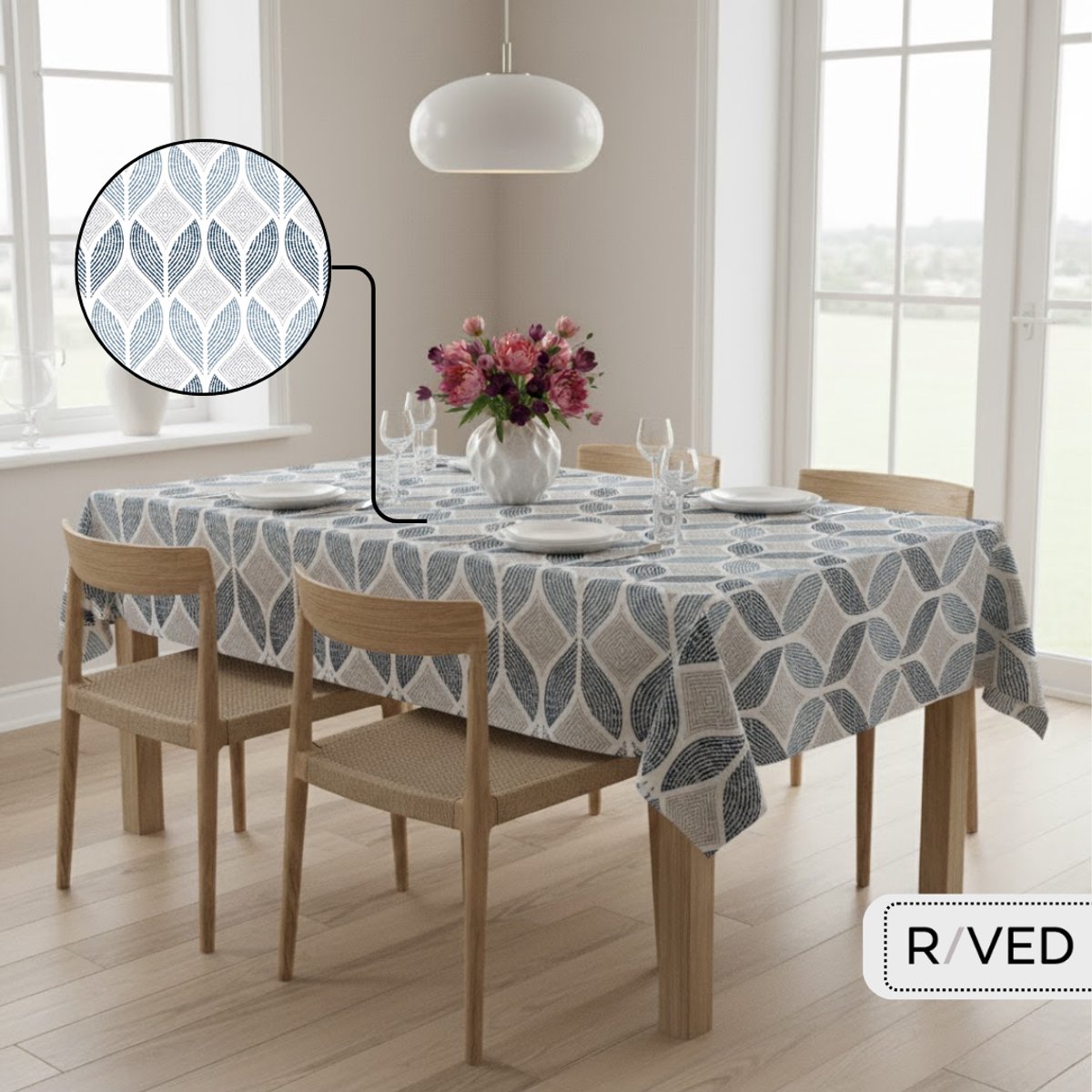 Raved Tafelzeil – 140 cm x 300 cm – Vierkantjes Blauw – Katoen – Waterafstotend – Uitwasbaar