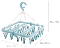 JeiibrZui Ondergoed Kledinghanger - Opvouwbare Wasknijper - 32 Clips Winddichte Hanger Voor Babykleding En Sokken - 1 Stuk - Blauw