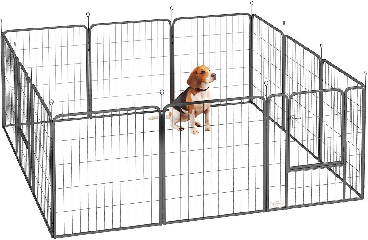 PawHut Huisdierenspeelpen - Staal - 204x204x80cm - Zwart
