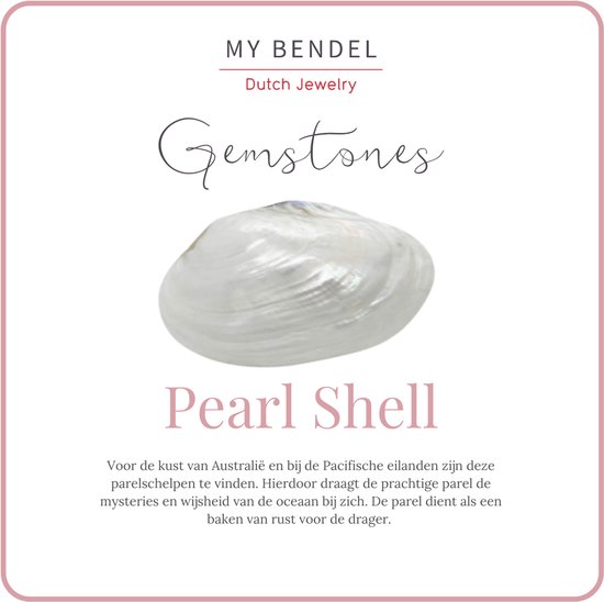 De tekst 'Gemstones' boven een witte parelmoer schelp.
