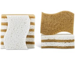 Verpakking van 15 biologisch afbreekbare natuurlijke schoonmaaksponzen - composteerbare cellulose- en kokosvezel-afwassponzen - milieuvriendelijke sponzen.