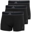 Drie zwarte boxershorts opgestapeld, elk met een grijze Adidas logo band.