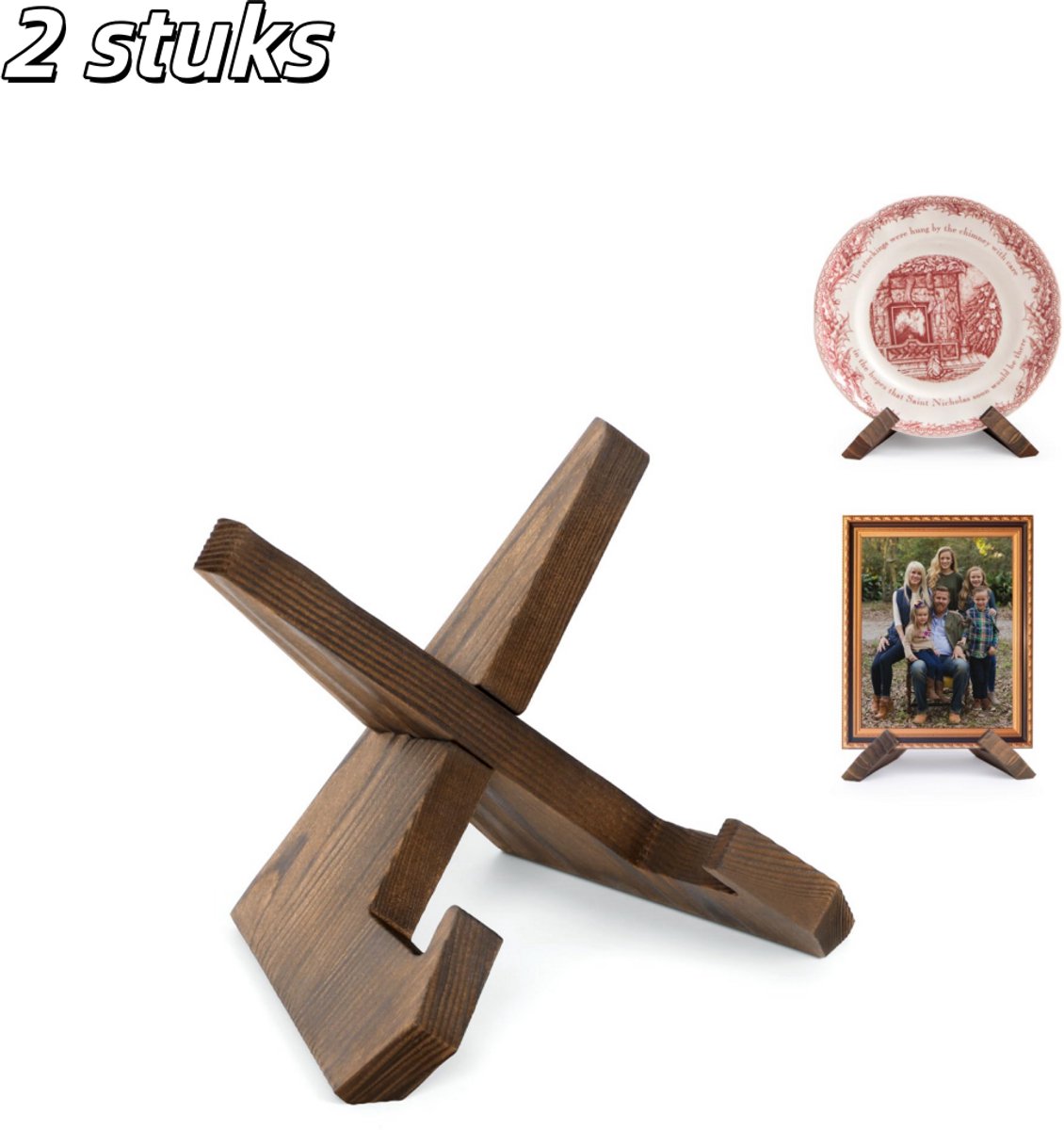Image of 2 stuk - Displaystandaard - Houten fotolijsthouder - Decoratieve tafel-ezel - Geschikt voor weergave op tafel in keuken, eetkamer of woonkamer - Charcoal-af