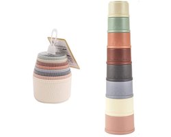 JeiibrZui Stapelbekers - Badspeelgoed - Kleurrijke Nesteer- En Stapelbare Kommen Met Dierenranden, Cijfers En Gaten Voor Fijne Motoriek En Leren Van Kleuren - 8-Delig - Voor Peuters Vanaf 8 Maanden In