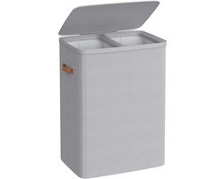 Waskorf, vuilewasmand, wasverzamelaar met deksel, handvat en 2 afneembare zakken. Inhoud tot 170 liter. Modern en minimalistisch stijlvol ontwerp. 56 x 40 x 75 cm, grijs.
